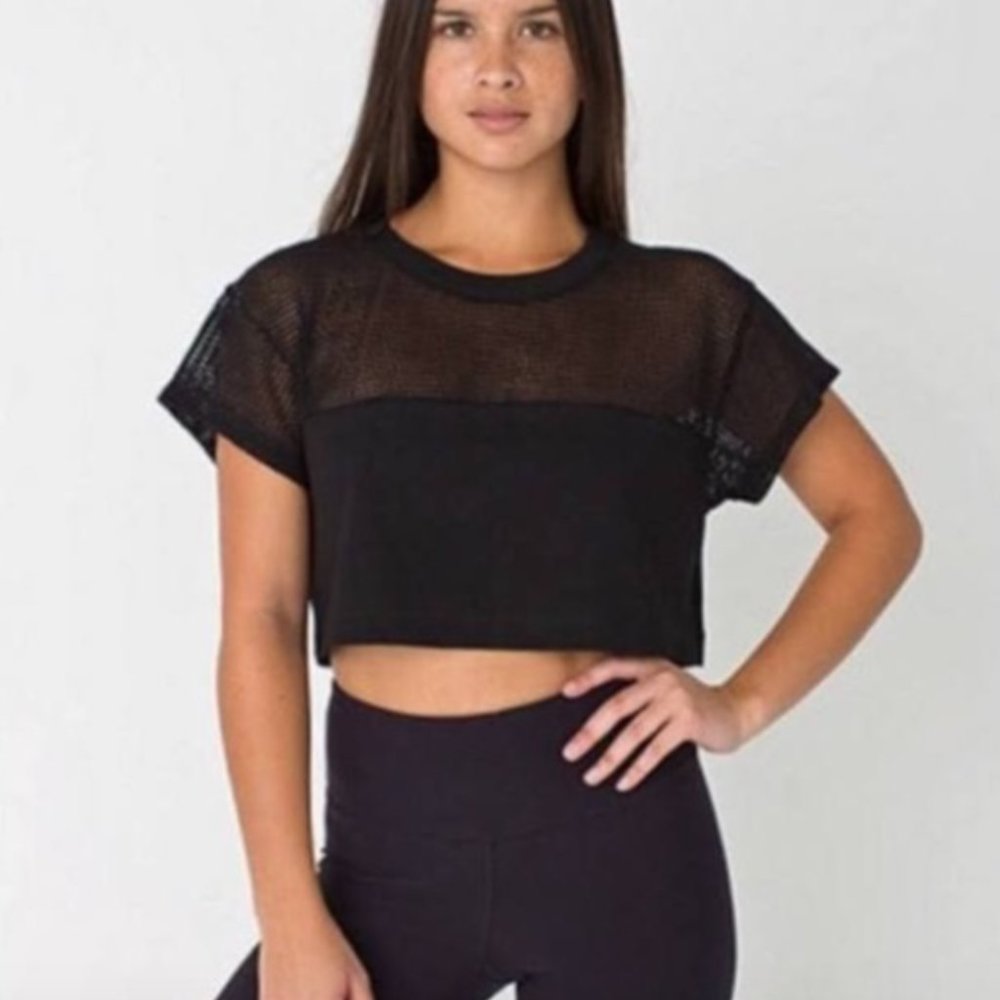 american apparel waffle mesh crop top black